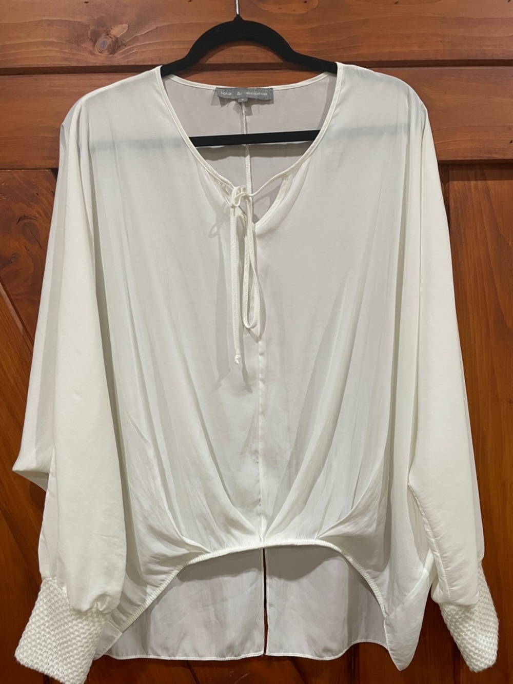 LOLA & SOPHIE  Soft Ivory Tie-Neck Blouse Sz S